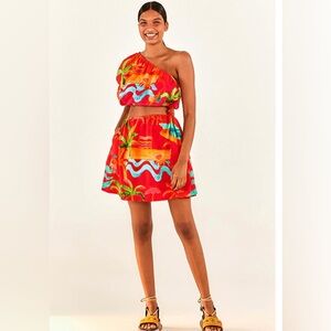 Farm Rio Red Tangerine Paradise Dress